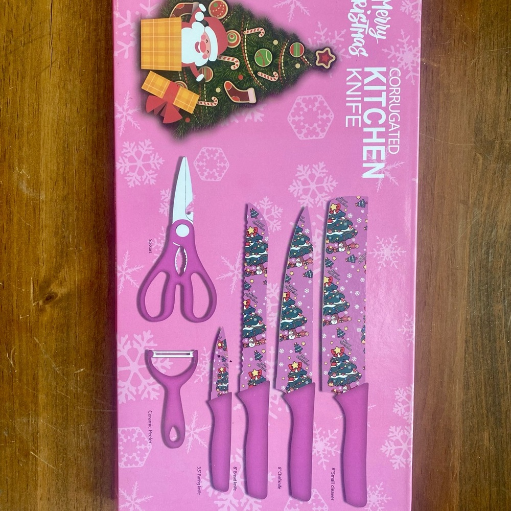 Festive Pink Christmas Knife Set